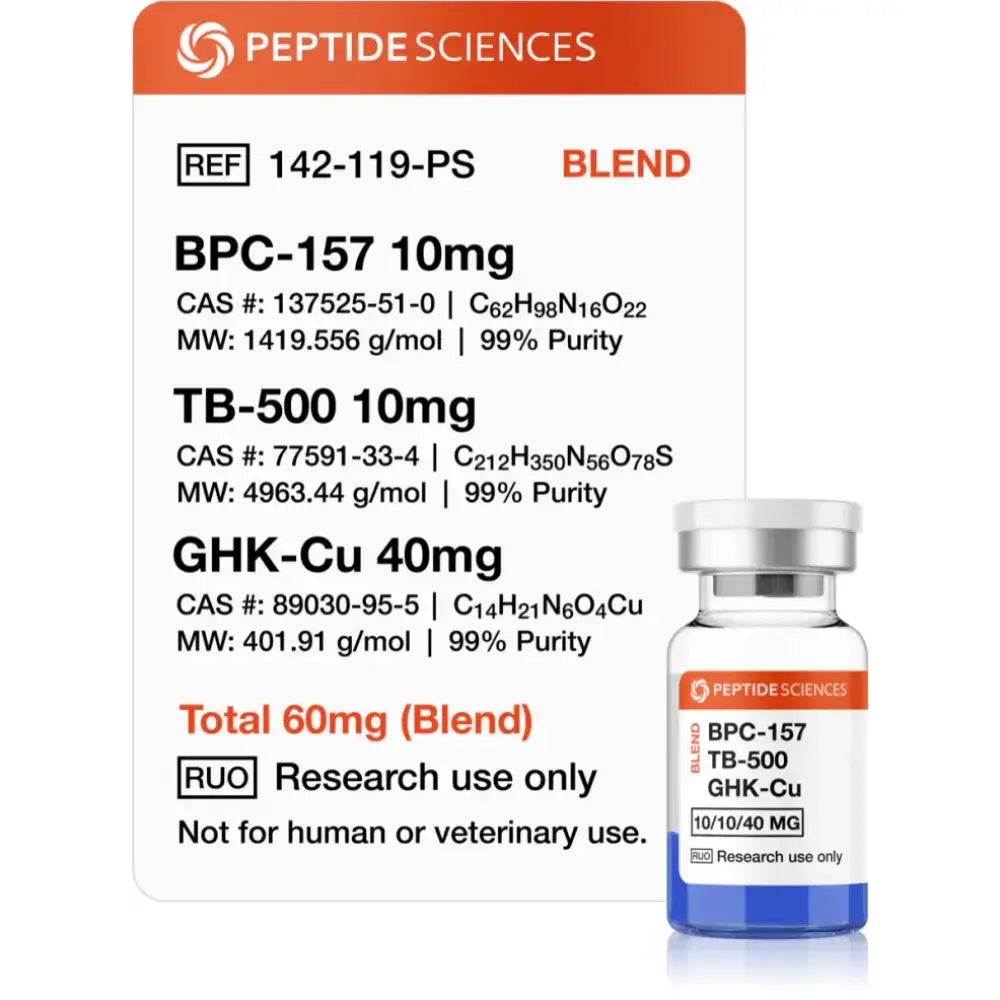 GLOW Blend (BPC-157 · TB-500 · GHK-Cu) — frasco para pesquisa