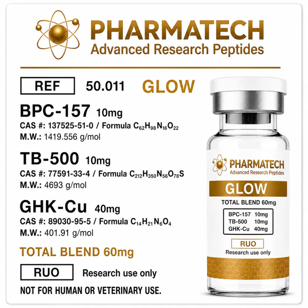 GLOW Blend (BPC-157 · TB-500 · GHK-Cu) — frasco para pesquisa