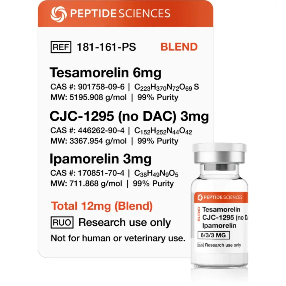 Tesamorelin + CJC-1295 + Ipamorelin Blend — frasco para pesquisa